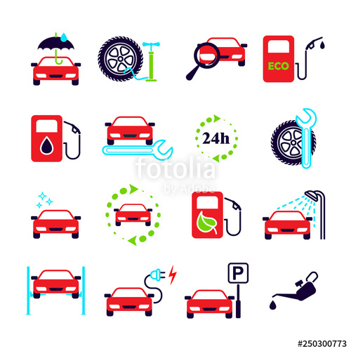 Car Service Station Set Of Color Vector Icons Stock Image 500x500 Car Service Station Set Of Color Vector Icons Stock Image