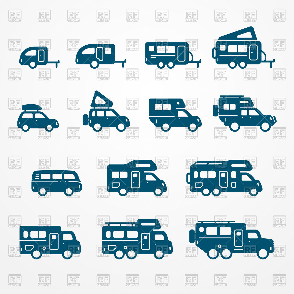 Set Of Camping Car Icons In Flat Style Vector Image 1200x1200 Set Of Camping Car Icons In Flat Style Vector Image