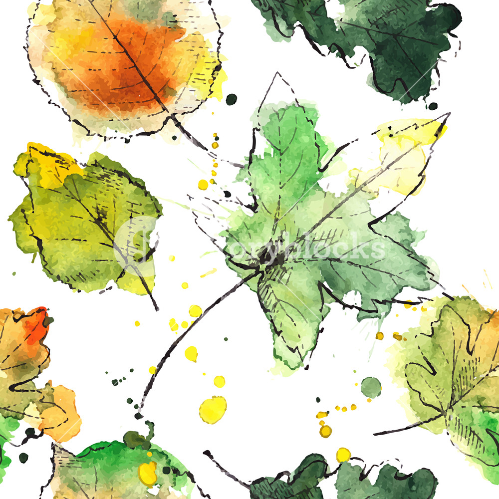 1000x1000 Colorful Hand Drawn Autumn Leaves Vector Illustration Royalty