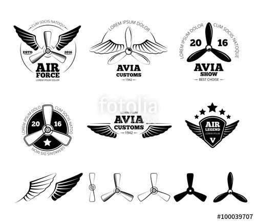 500x434 Vintage Airplane Labels, Emblems And Symbols Set Aviation Stamp