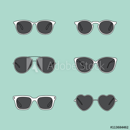 500x500 Set Of Glasses Retro, Wayfarer, Aviator Frames Vector