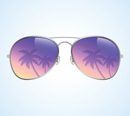 440x392 Aviator Sunglasses With Palms Reflection Vector Illustration