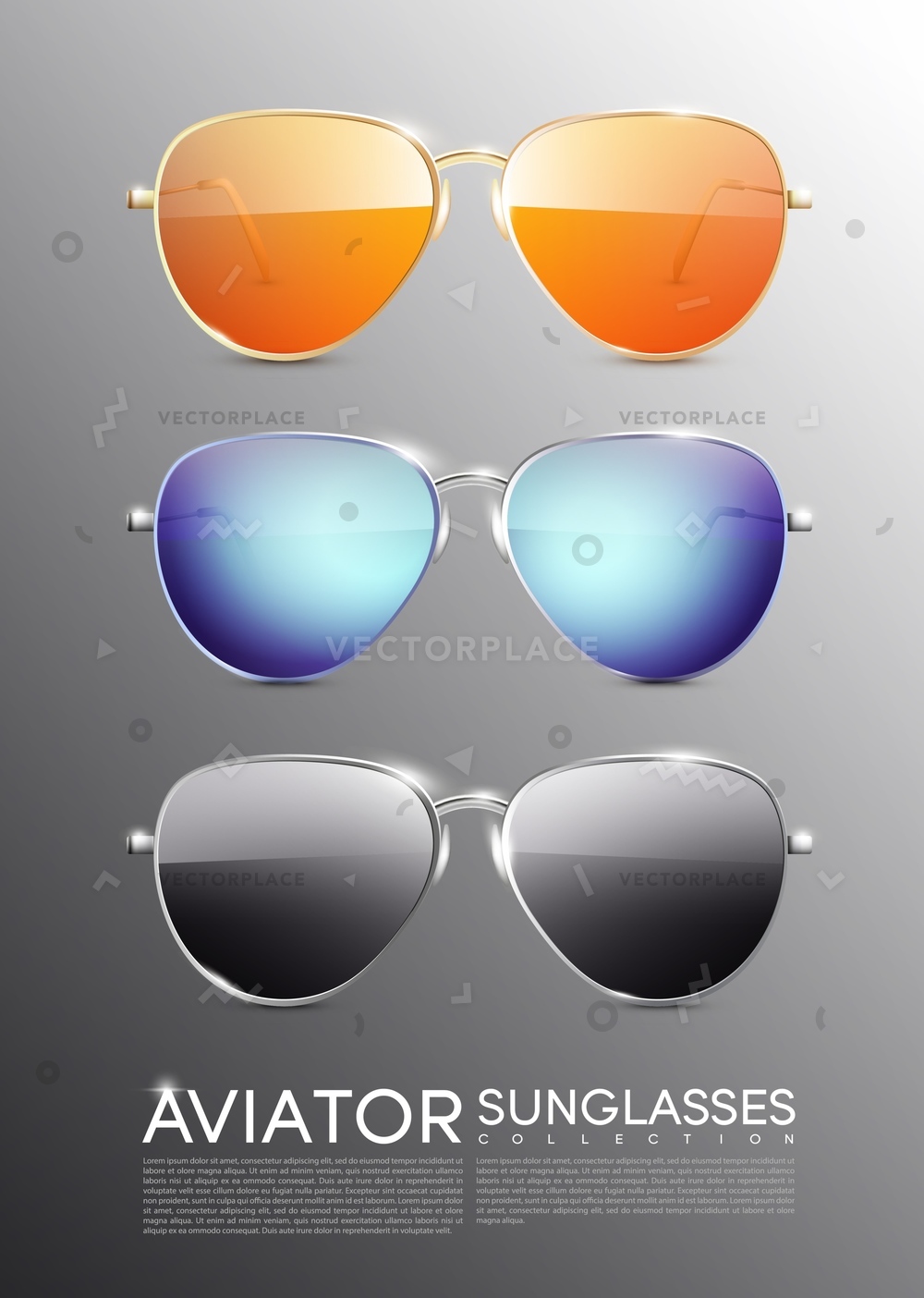 1000x1404 Modern Aviator Sunglasses Set Orange Blue Vector Illustration
