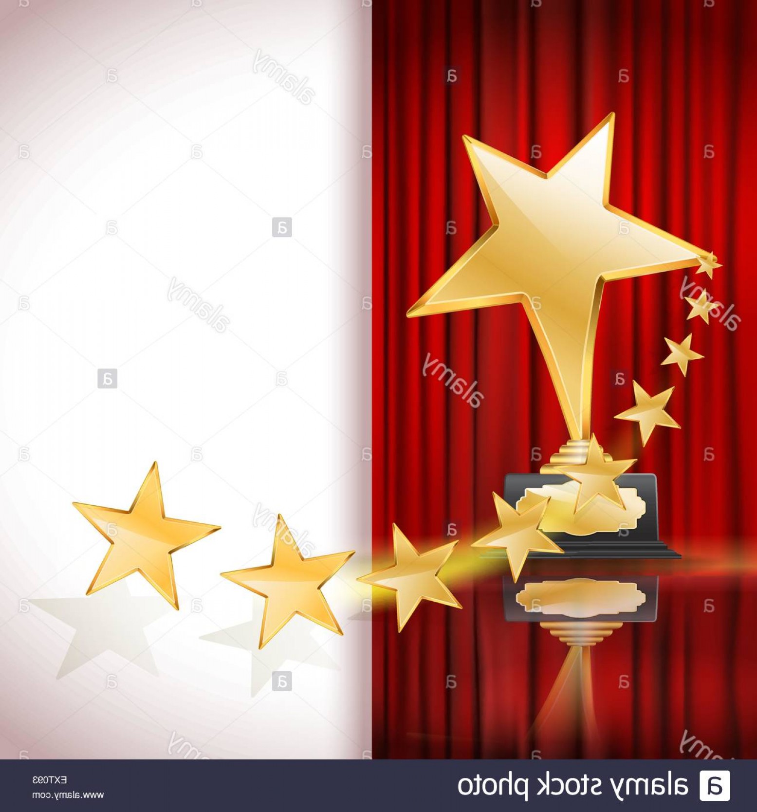 1555x1668 Stock Photo Golden Star Award And A Row Of Stars On Red Curtain