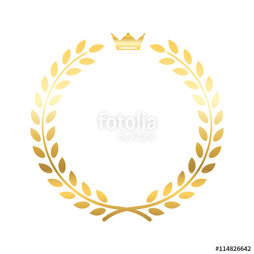 500x500 Gold Laurel Wreath, With Crown Golden Leaf Emblem Vintage Design