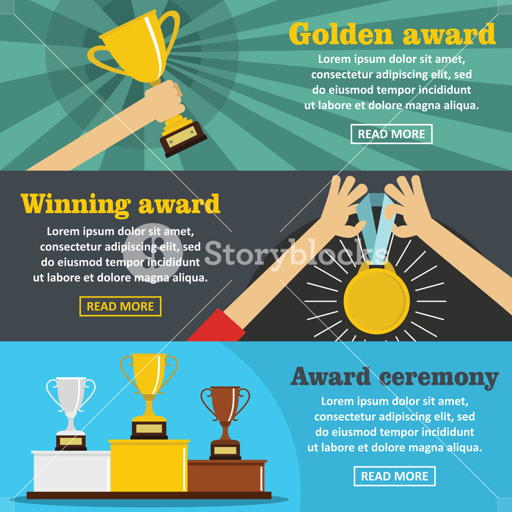 1000x1000 Winning Award Banner Horizontal Concept Set Flat Illustration