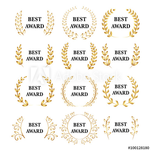 500x500 Best Award Vector Gold Award Laurel Wreath Set, White Version