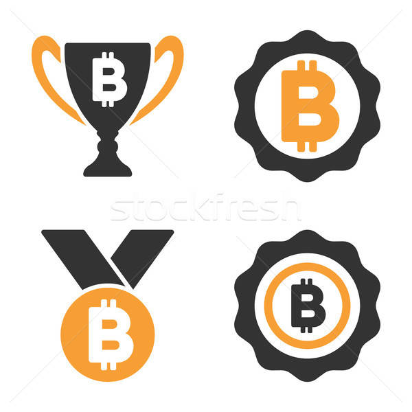 600x600 Bitcoin Award Vector Icon Set Vector Illustration Victor