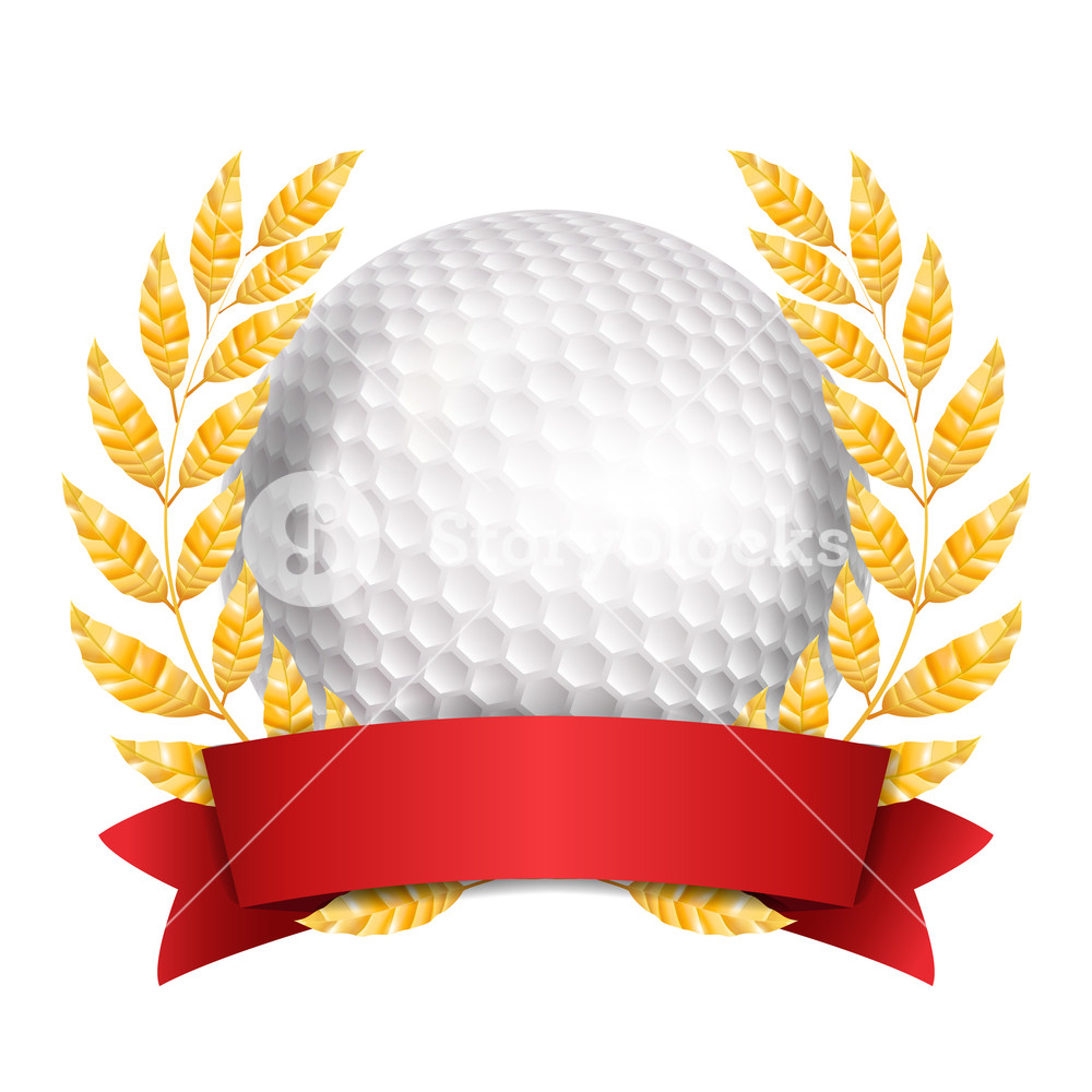 1000x1000 Golf Award Vector Sport Banner Background White Ball, Red Ribbon