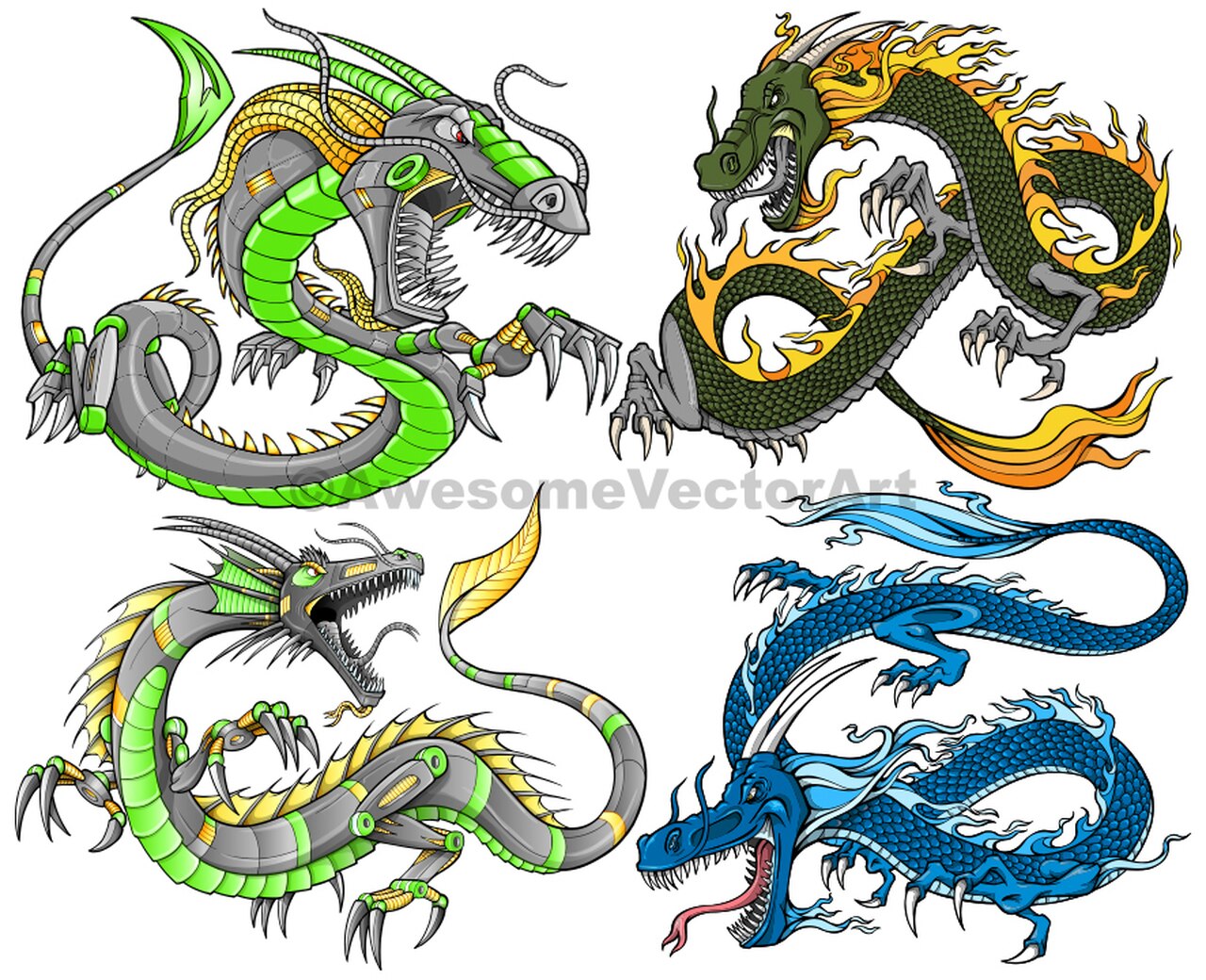 1280x1040 Dragon Vector Illustration Art Set