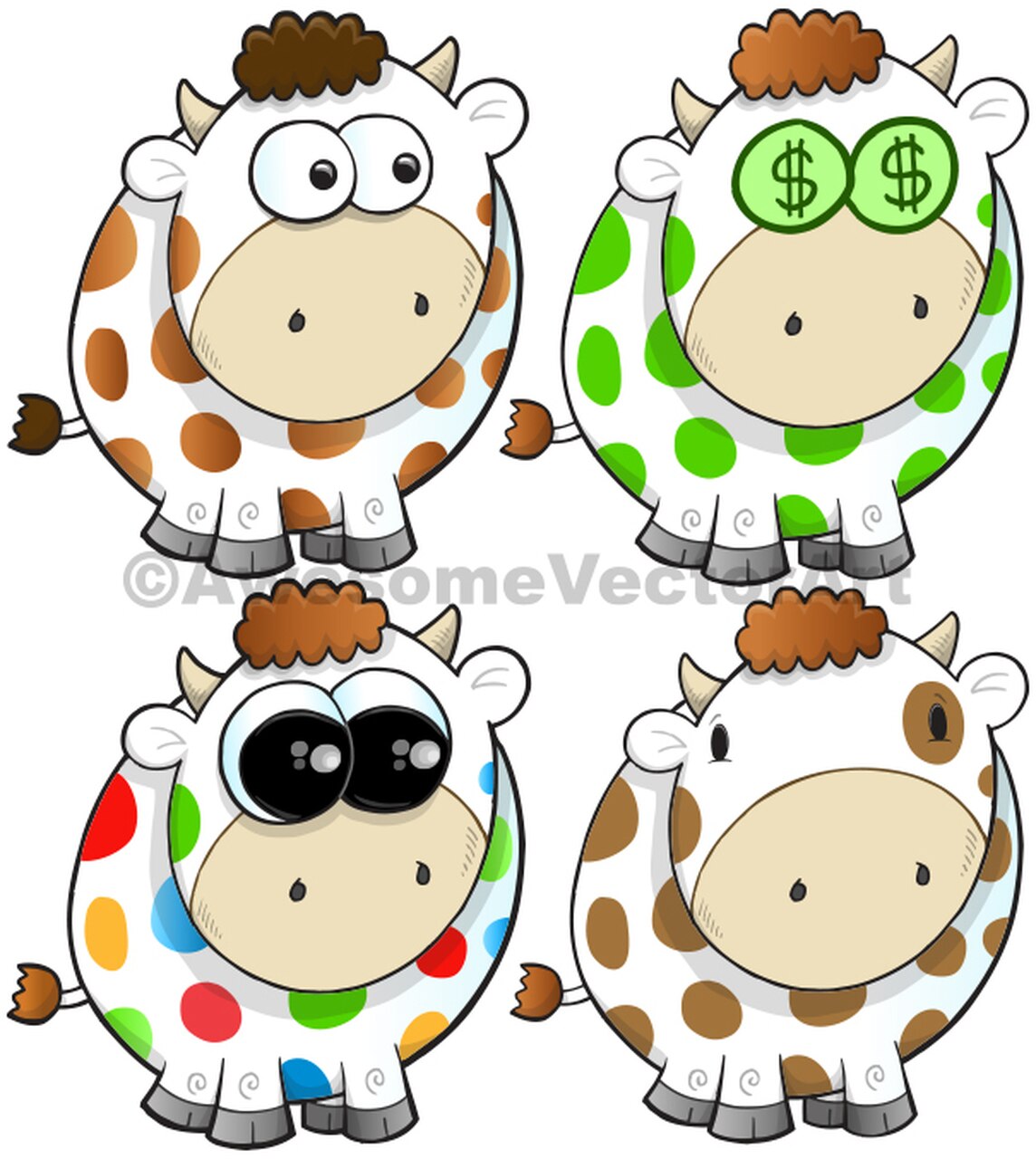 1144x1280 Cash Cow And Friends Free Vector Illustration Set
