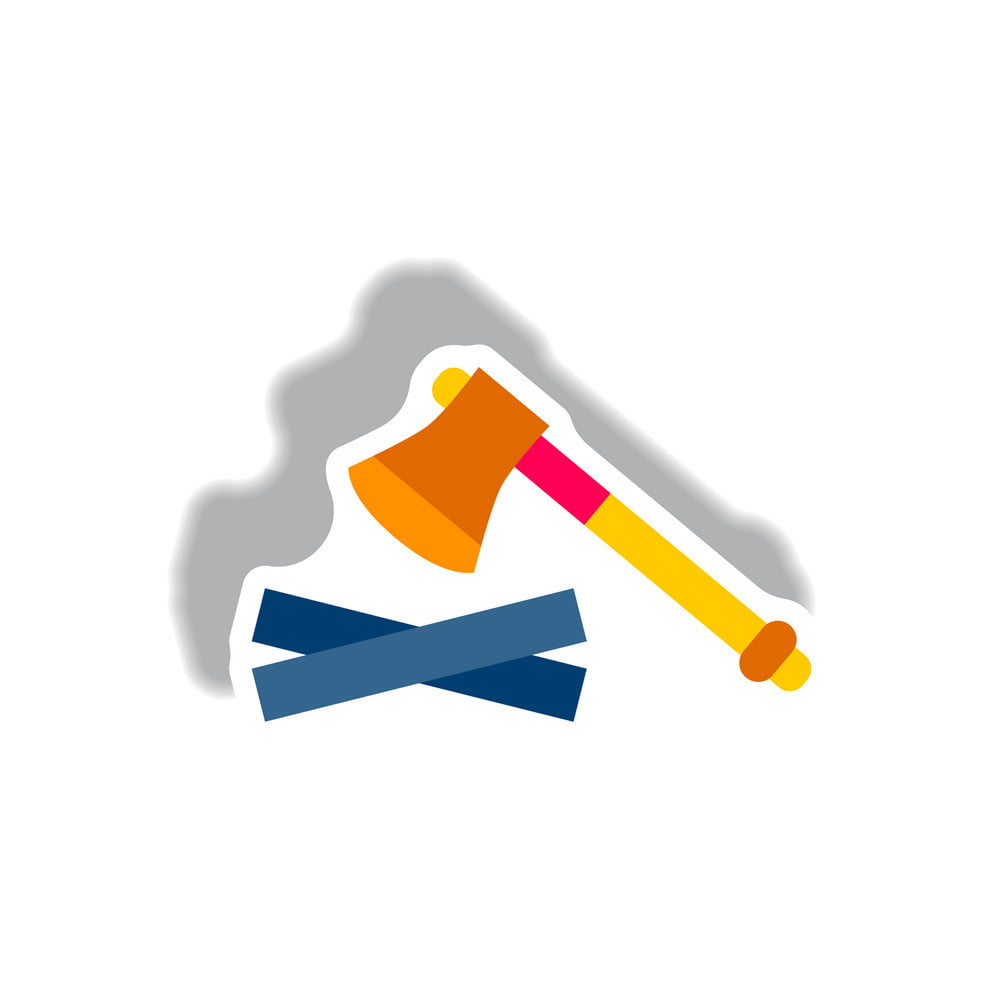 1000x1000 Stylish Icon In Paper Sticker Style Wood And An Ax Vector