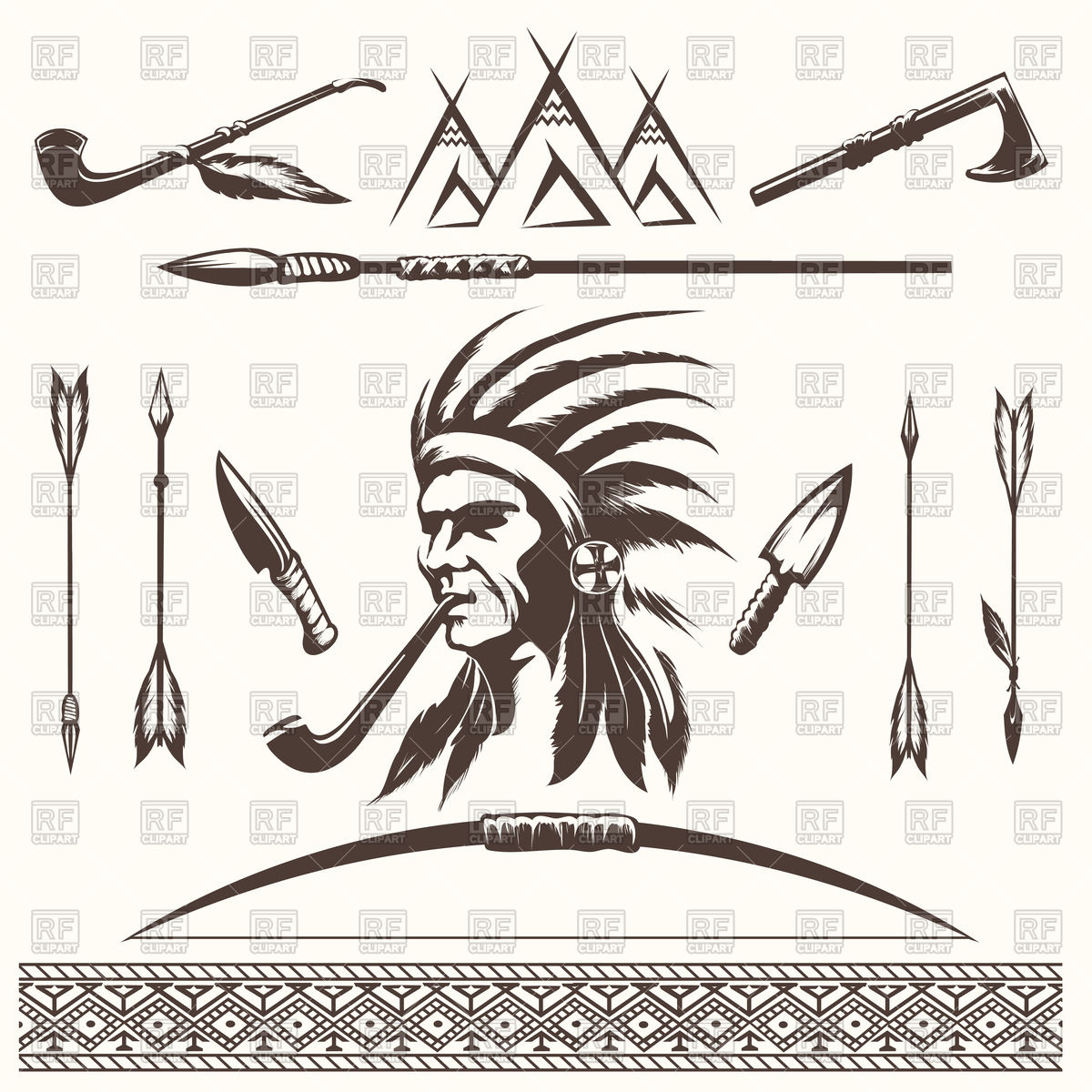 1200x1200 Native American Indian Or Aztec, Arrows And Borders Vector Image
