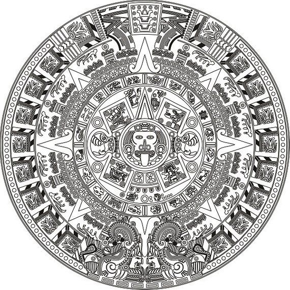 570x570 Instant Download Aztec Sun Stone Calendar Printable Resizable Dxf