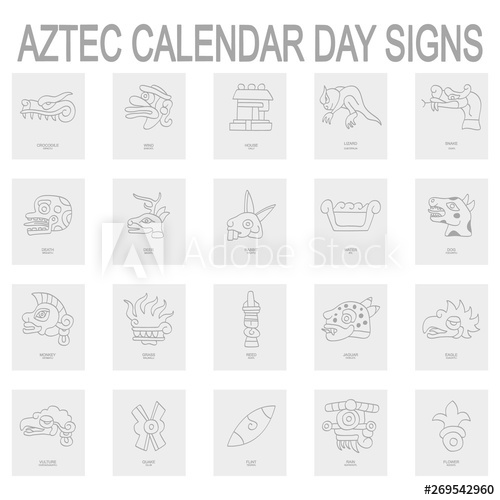 500x500 Set Of Monochrome Icons With Aztec Calendar Day Signs