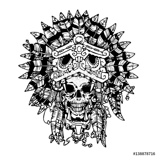 500x500 Aztec Warrior Tattoo Skull Vector Illustration Stock Image