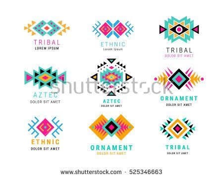 450x358 Colorful Aztec Style Ornamental Simple Geometric Logo Set