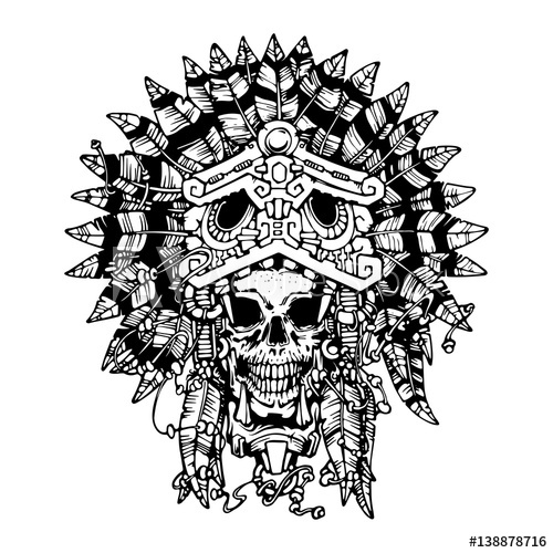 500x500 Aztec Warrior Tattoo Skull Vector Illustration
