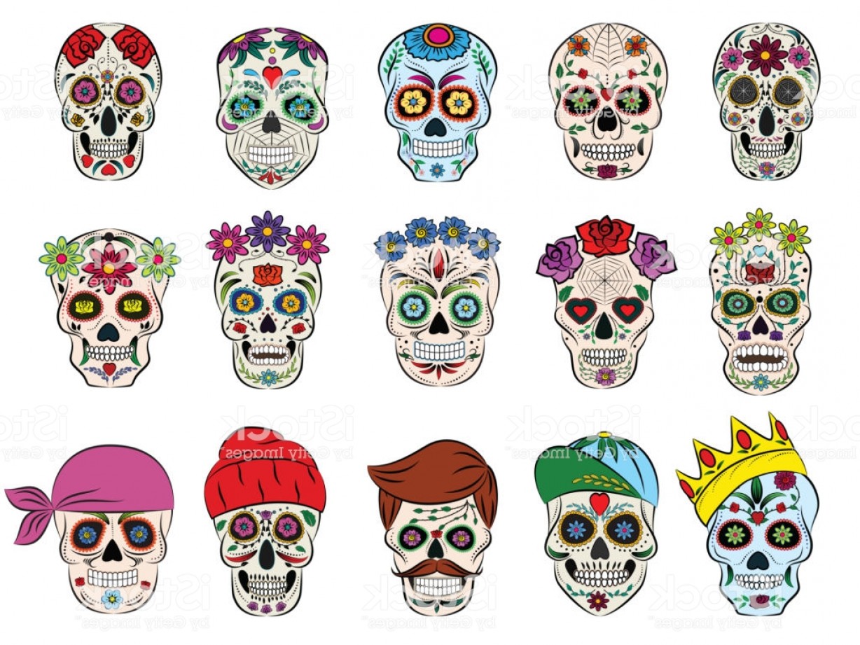 1228x921 Skull Vector Mexican Flowered Dead Head And Flowering Crossbones