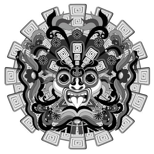 Aztec Sun Warrior Psychedelic Mask Vector Illustration, Stock 500x500 Aztec Sun Warrior Psychedelic Mask Vector Illustration, Stock