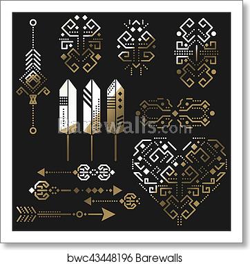 362x382 Tribal Aztec Vector Gold Stencil Elements, Art Print Barewalls