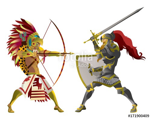 500x396 European Knight Fighting An Aztec Warrior Stock Image And Royalty
