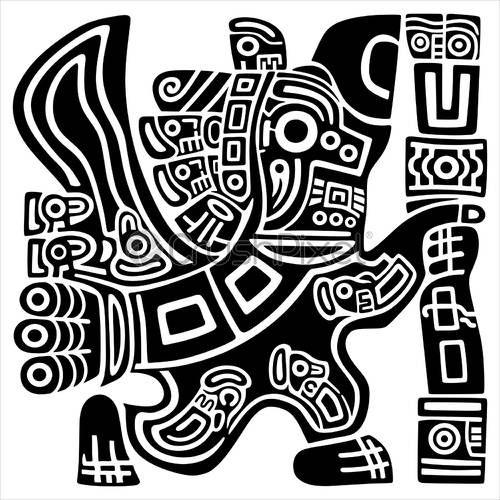 500x500 Aztec Eagle Warrior Black Shape Vector Illustration, Stock Vector