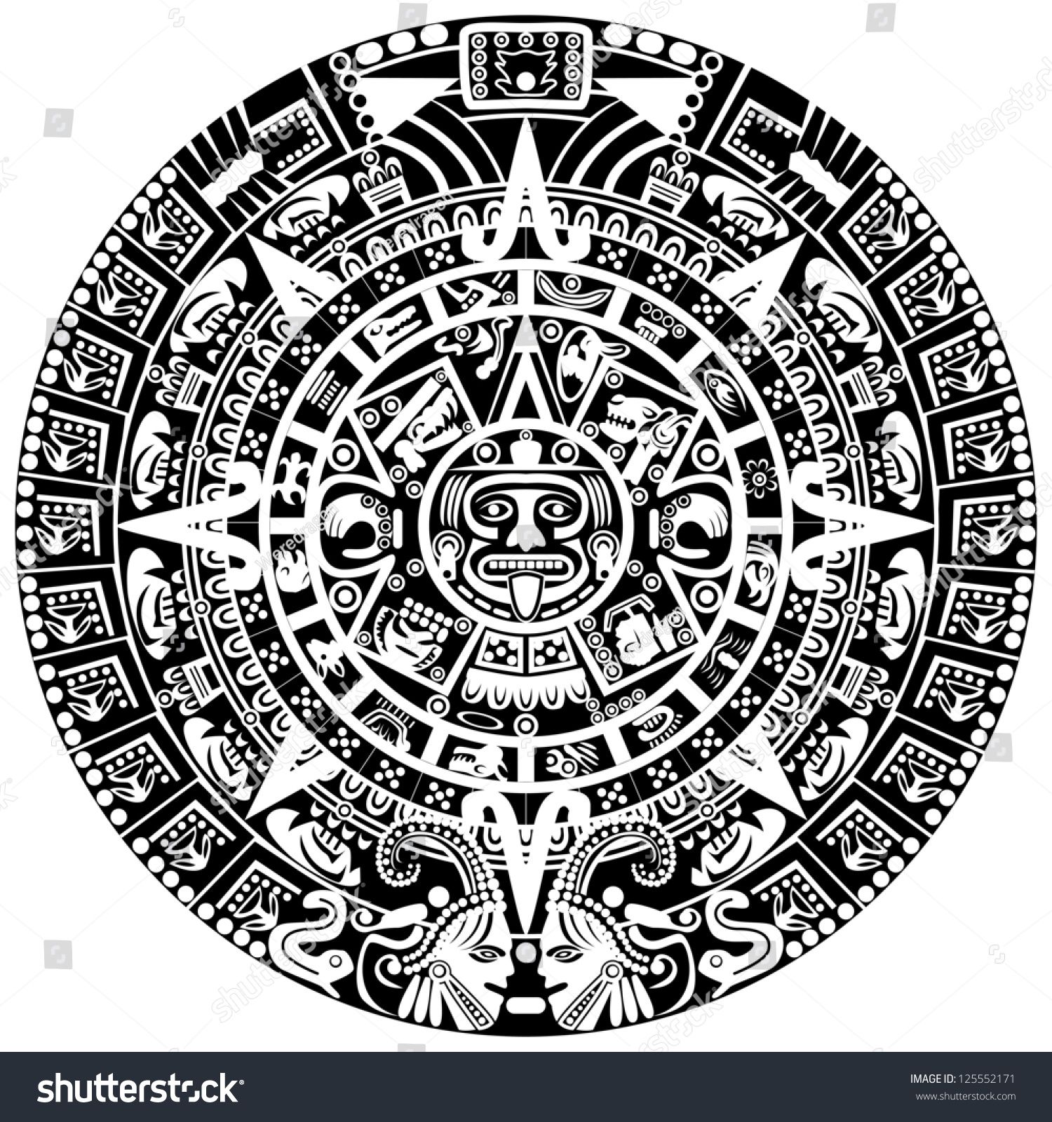 1500x1600 Vector Of Mayan Calendar On White Background Tatuirovki