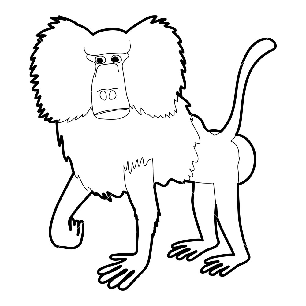 1000x1000 Baboon Icon In Outline Style Isolated On White Vector Illustration