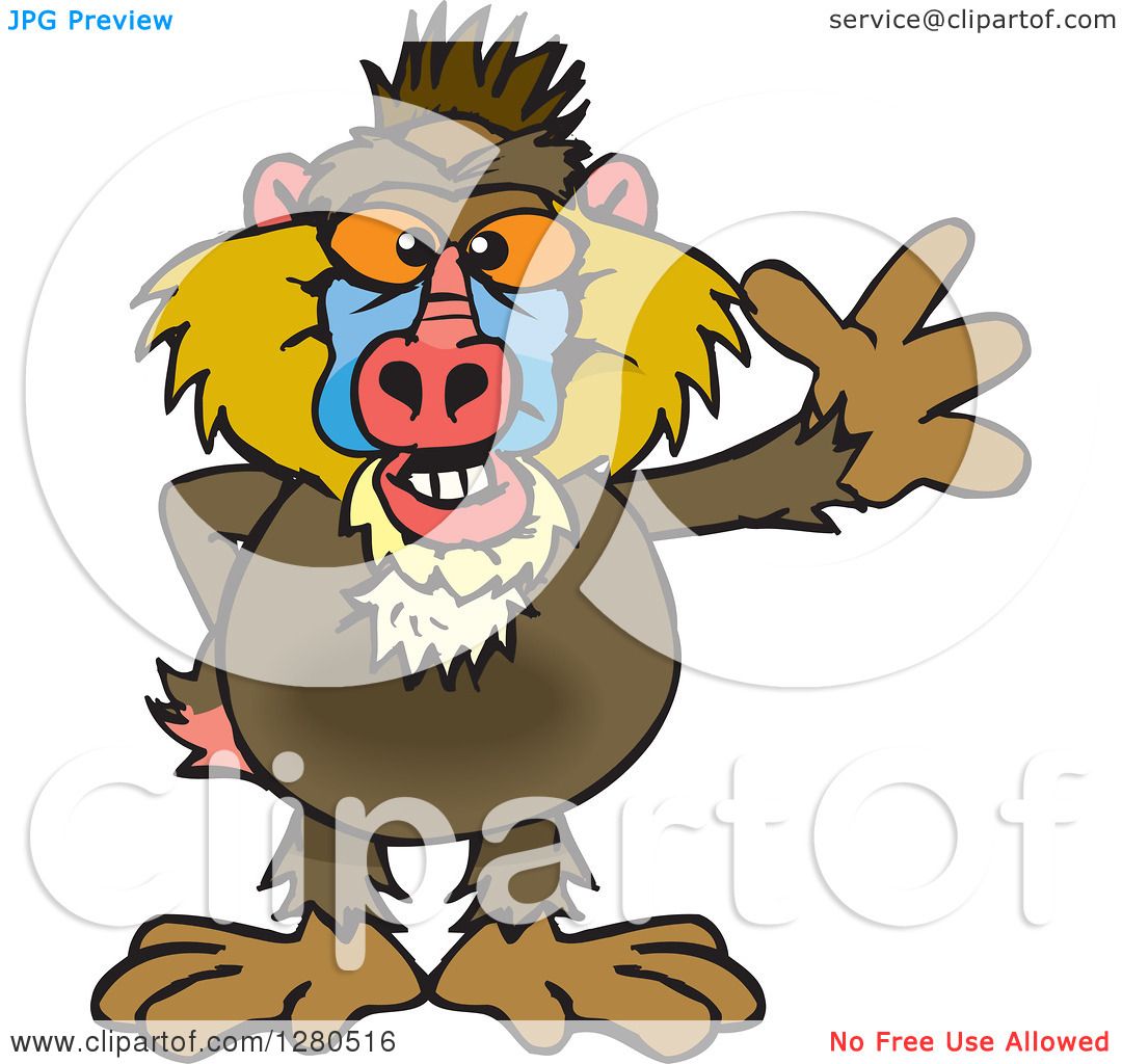1080x1024 Clipart Of A Friendly Waving Baboon