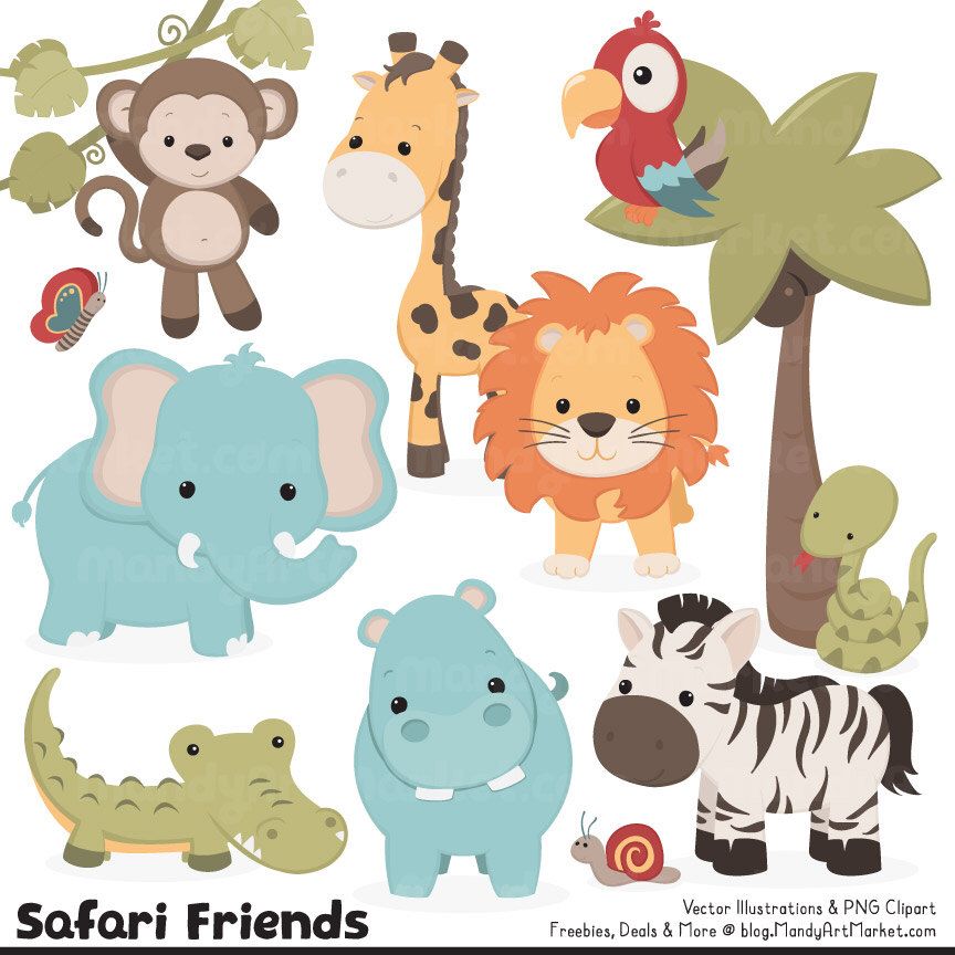 Cute Vintage Jungle Animal Clipart 864x864 Cute Vintage Jungle Animal Clipart