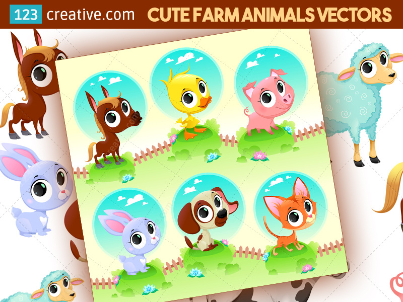 Cute Farm Animal Vector Set 800x600 Cute Farm Animal Vector Set