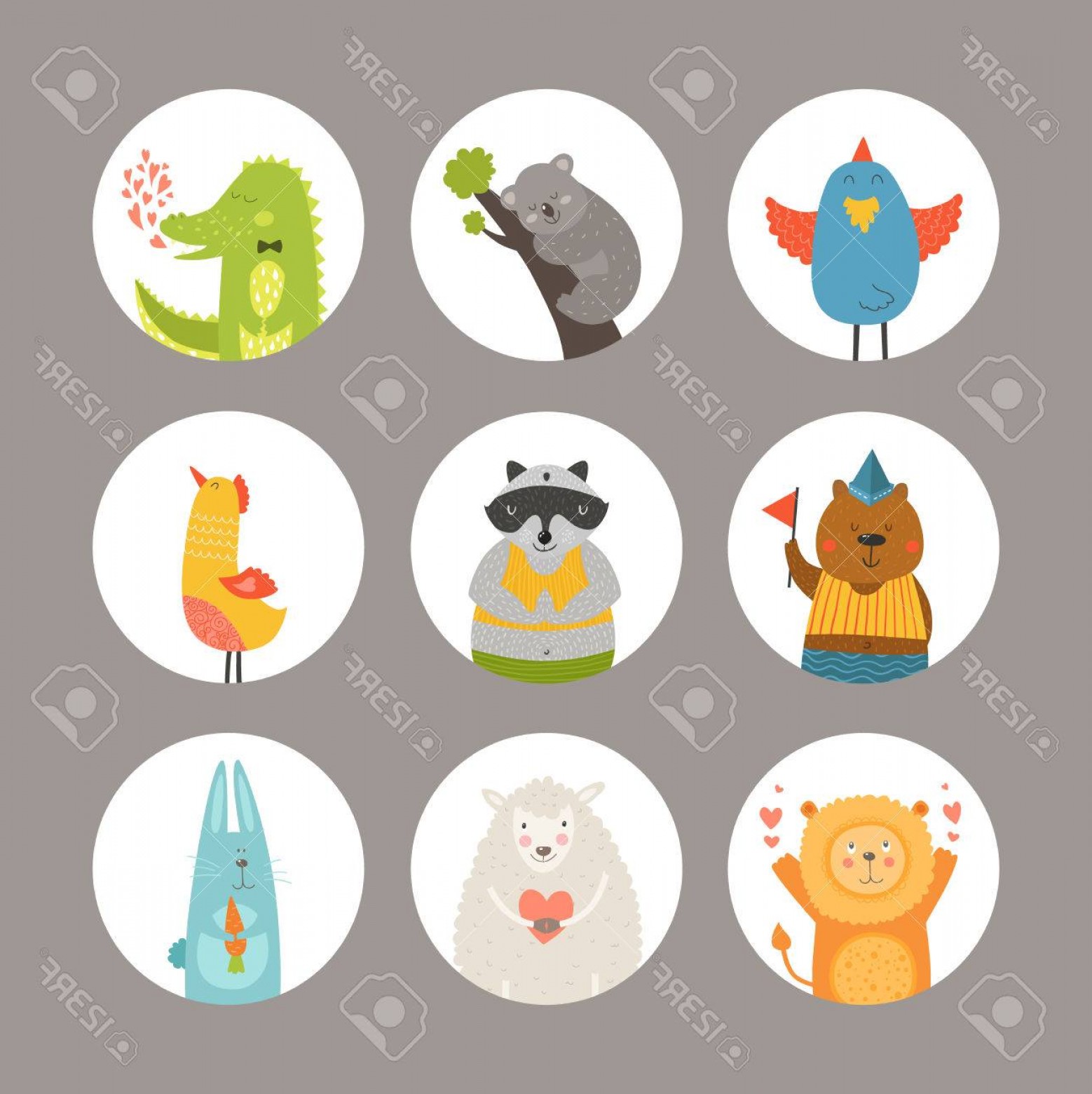 Photostock Vector Set Of Cartoon Animals Cute Baby Animals Vector 1558x1560 Photostock Vector Set Of Cartoon Animals Cute Baby Animals Vector