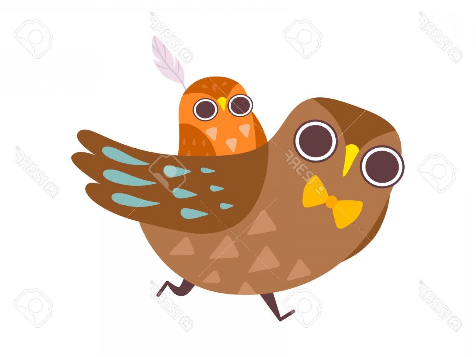 1560x1170 Photostock Vector Father Owl Carrying His Baby On His Back Happy