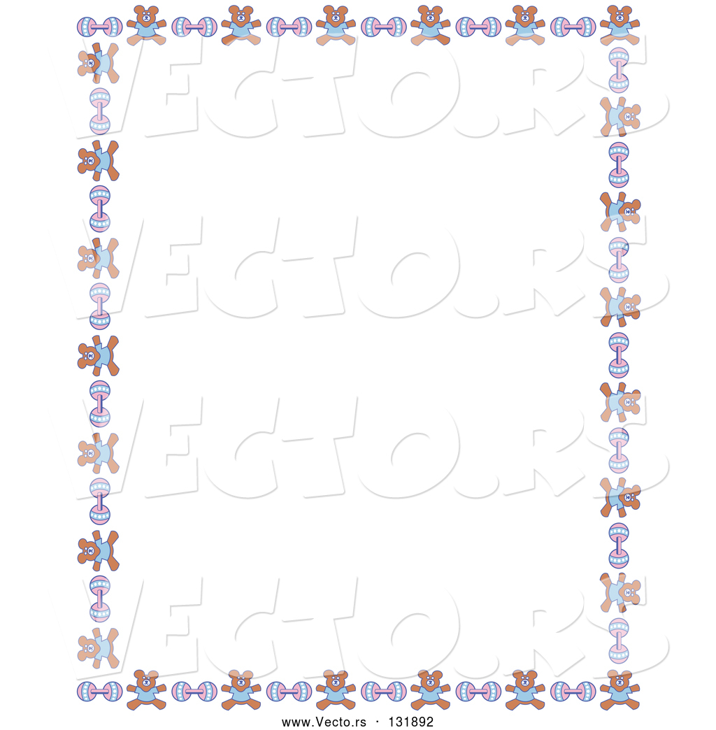 1024x1044 Vector Of Stationery Border Of Teddy Bears And Baby Rattles Over