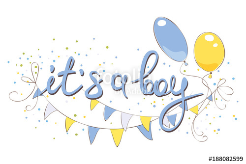 500x334 Newborn Baby Boy Vector Illustration, Card With Balloons
