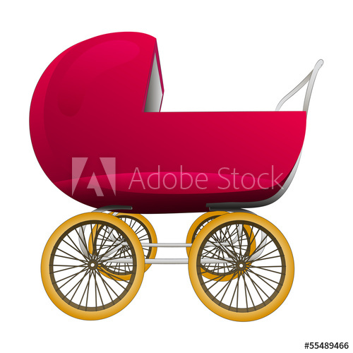 500x500 Super Retro Red Baby Carriage Vector
