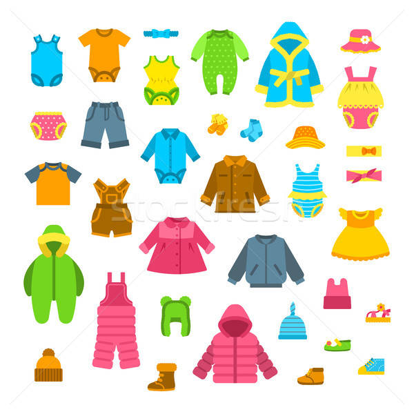 Baby Clothes Flat Vector Illustrations Set Vector Illustration 600x600 Baby Clothes Flat Vector Illustrations Set Vector Illustration