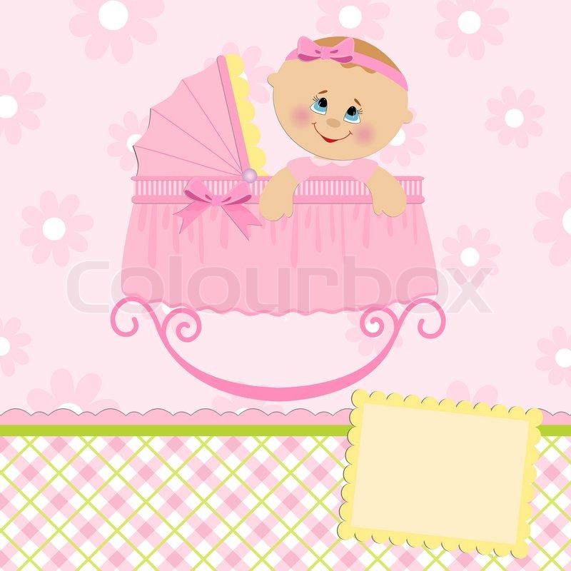 800x800 Baby Greetings Card With Pink Cradle Stock Vector Colourbox
