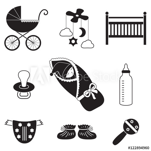 500x500 Baby Icons Set Newborn, Child Toys, Pram, Carriage, Soother