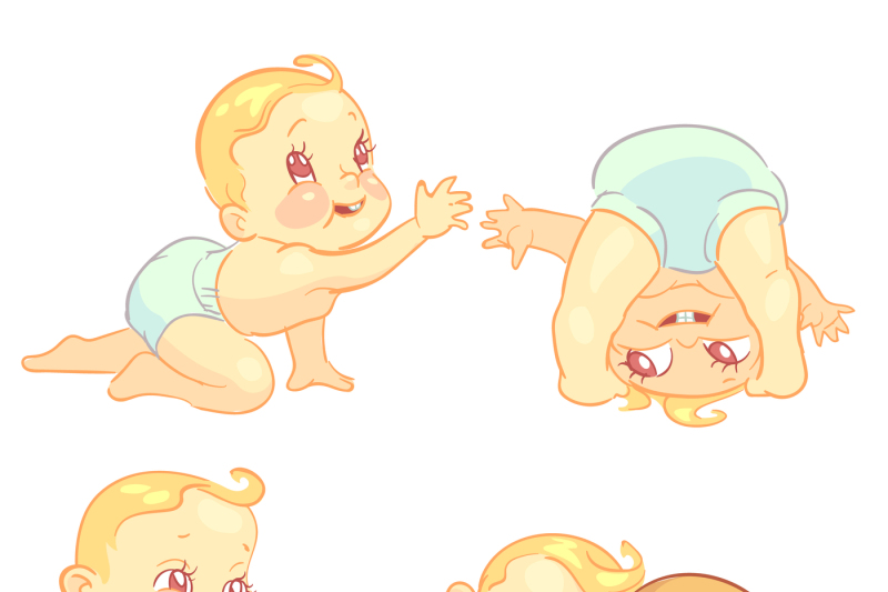 Cute Baby In Diaper Vector Character Set 800x533 Cute Baby In Diaper Vector Character Set