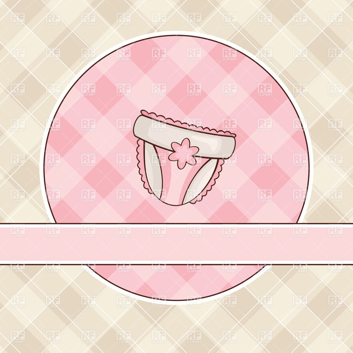 Cute Checkered Pink Baby Card With Diapers Vector Image 1200x1200 Cute Checkered Pink Baby Card With Diapers Vector Image