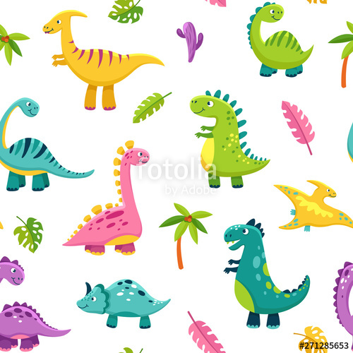 500x500 Dinosaur Seamless Pattern Cartoon Cute Baby Dino Funny Monsters