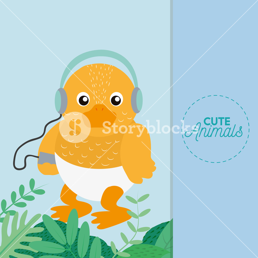 1000x1000 Cute Baby Duck Cartoon Vector Illustration Graphic Design Royalty