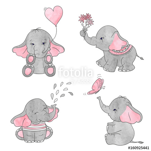 Set Of Cute Cartoon Baby Elephants Vector Watercolor Illustration 500x500 Set Of Cute Cartoon Baby Elephants Vector Watercolor Illustration