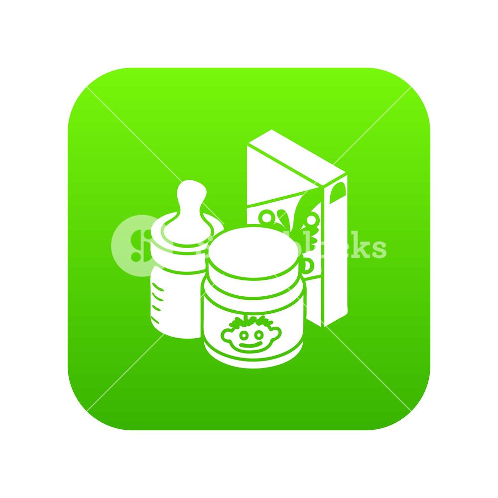 1000x1000 Baby Food Icon Green Vector Isolated On White Background Royalty