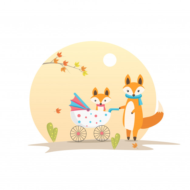626x626 Mother Fox And Baby Fox In Carriage Animal Character Vector