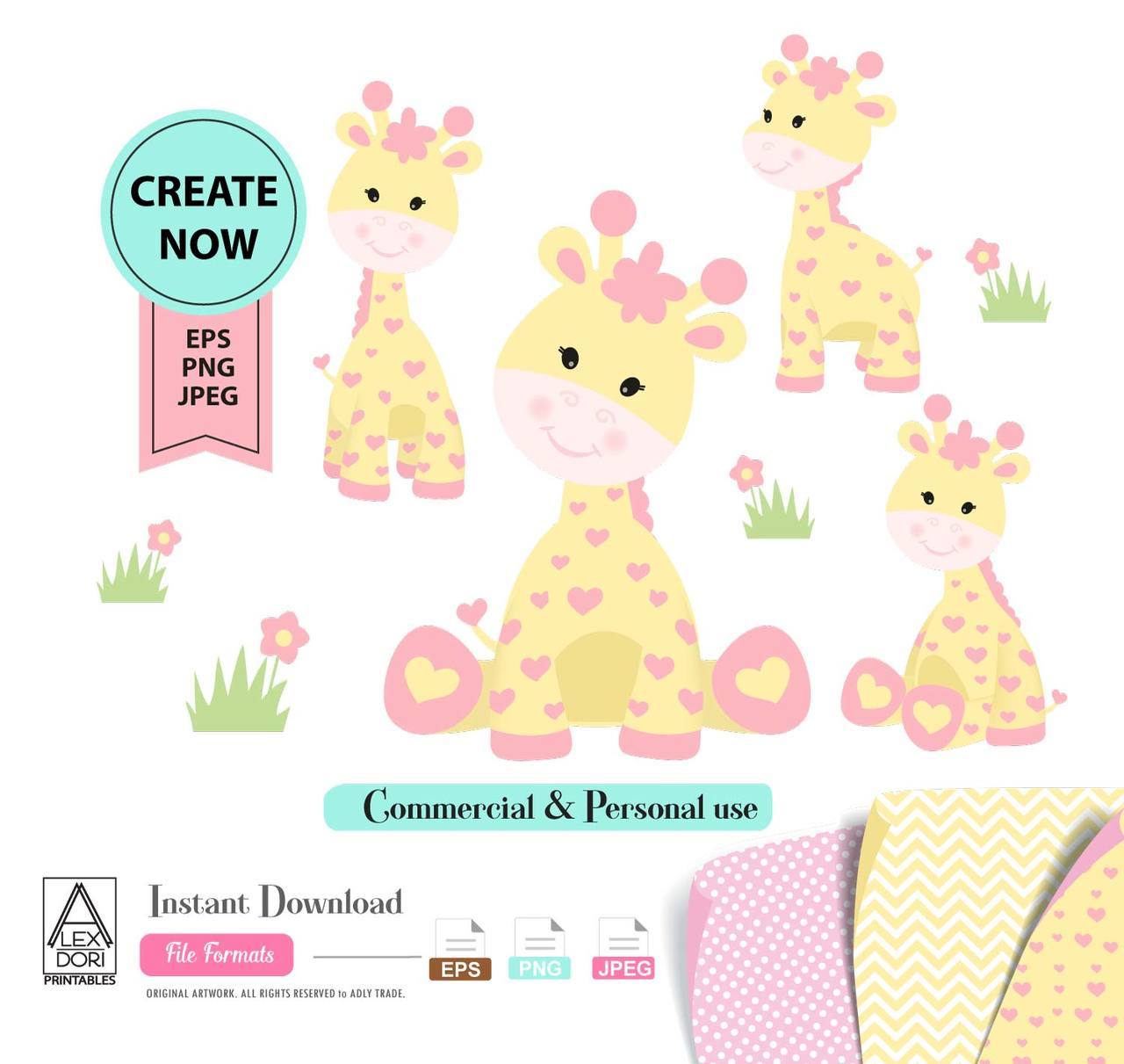 1280x1211 Girl Giraffe Clip Art, Yellow Baby Giraffe With Pink Hearts