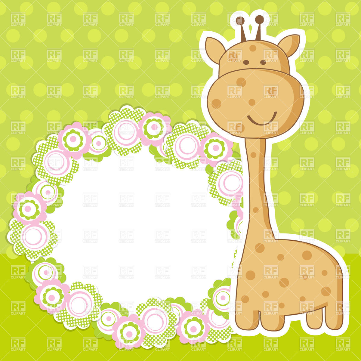 1200x1200 Round Floral Frame And Cute Giraffe Vector Image Of Plants