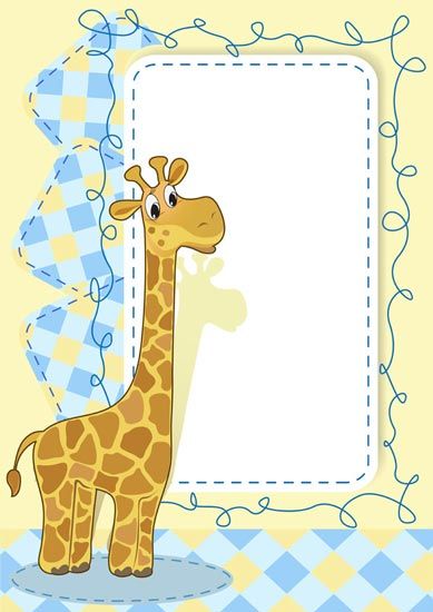 389x550 Cartoon Frame With Baby Giraffe Vector Dyplomy Baby Cards